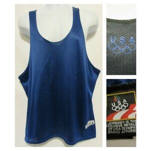 Vintage USA Olympic Vented Track and Field Muscle Tank Reversible Black Blue XL